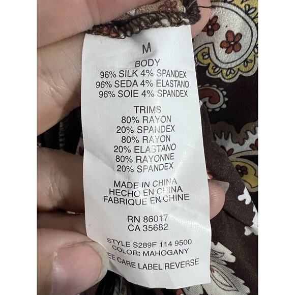 BEBE Disco Dress 70’s Retro Silk Sz M Bandage Knit Top Sleeveless Ruffle Paisley - Picture 8 of 9